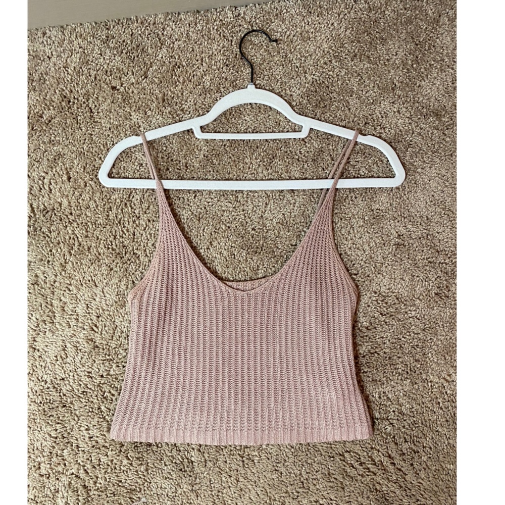 Pink Ribbed Knit Crop Top